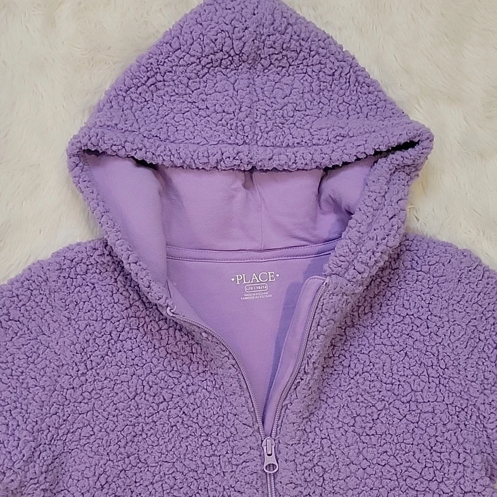 Children's Place Purple Sherpa Full Zip Hooded Jacket Girls Size 10/12